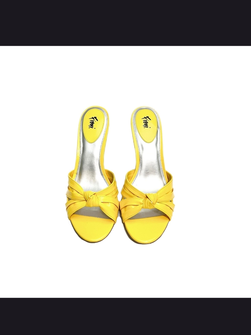 Fioni yellow knotted bow slip-on heel sandals. 